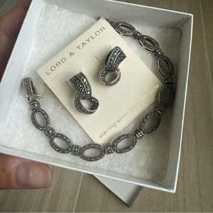 Lord & Taylor Sterling Silver and Marcasite Bracelet and Earring Set